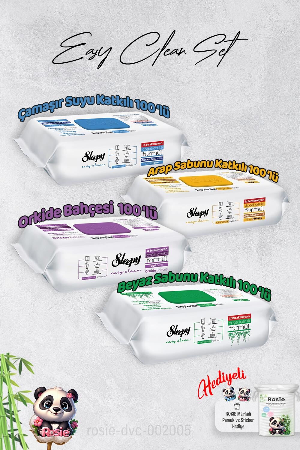 Sleepy  Çamaşır Suyu, Arap sabunu, Beyaz Sabun ve Orkide Yüzey Temizlik Havlusu ve Hediye Rosie