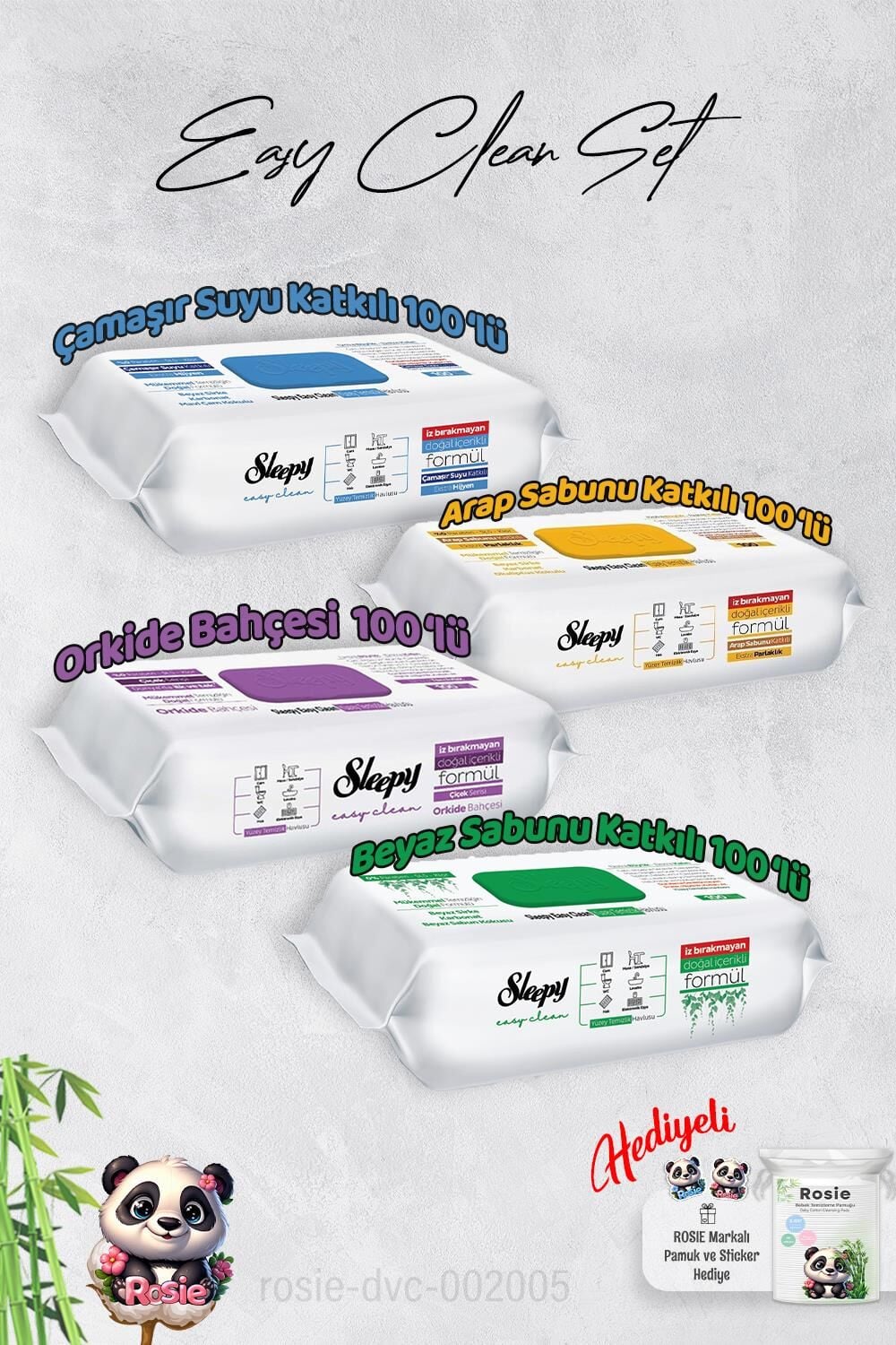 Sleepy  Çamaşır Suyu, Arap sabunu, Beyaz Sabun ve Orkide Yüzey Temizlik Havlusu ve Hediye Rosie