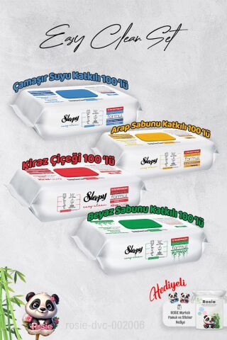 Sleepy  Çamaşır Suyu, Arap sabunu, Beyaz Sabun ve Kiraz Yüzey Temizlik Havlusu ve Hediye Rosie