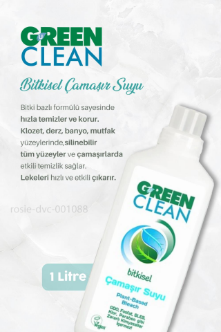Green Clean Bitkisel Çamaşır Yumuşatıcı 5 lt, Çamaşır Deterjanı 1 lt, Çamaşır Suyu 1lt ve ROSIE
