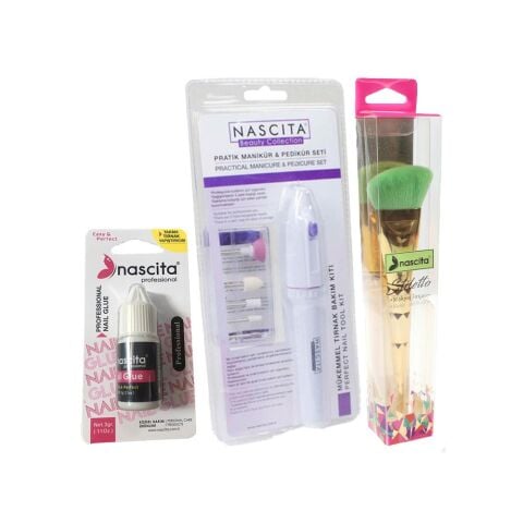 Nascita Açılı Fondöten Fırçası, Manikür & Pedikür Seti ve Tırnak Yapıştırıcısı