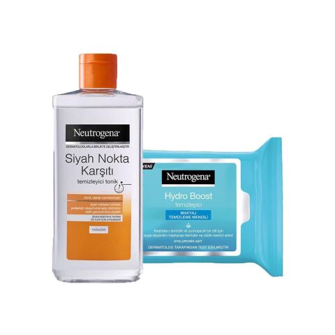 Neutrogena Hydro Boost Makyaj Temizleme Mendili 25' li ve Siyah Nokta Temizleyici Tonik 200 ml