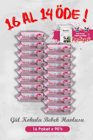 16 Al 14 Öde Bebek Islak Mendili Gül Kokulu 90 Yaprak ve Rosie