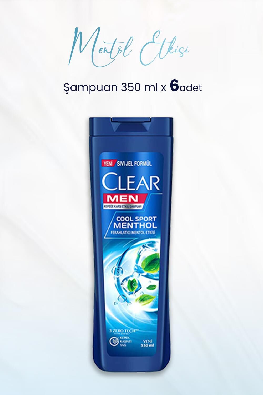 Clear Men Kepeğe Karşı Etkili Şampuan Ferahlatıcı Mentol Etkisi 350 ML x 6 Adet