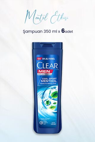 Clear Men Kepeğe Karşı Etkili Şampuan Ferahlatıcı Mentol Etkisi 350 ML x 6 Adet