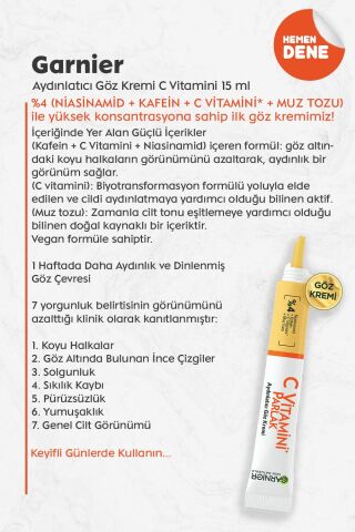 Garnier Aydınlatıcı Göz Kremi C Vitamini 15 ml