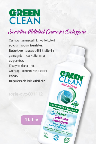 Green Clean Çamaşır Suyu 2750 ml, Sensitive Çamaşır Deterjanı 1 lt ve ROSIE
