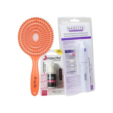 Nascita Pratik Manikür & Pedikür Seti, Tırnak Yapıştırıcısı ve 3D Saç Fırçası Turuncu