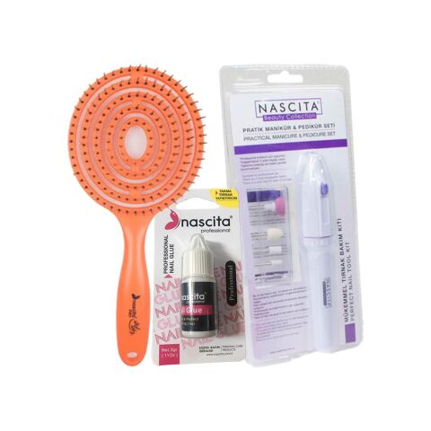 Nascita Pratik Manikür & Pedikür Seti, Tırnak Yapıştırıcısı ve 3D Saç Fırçası Turuncu