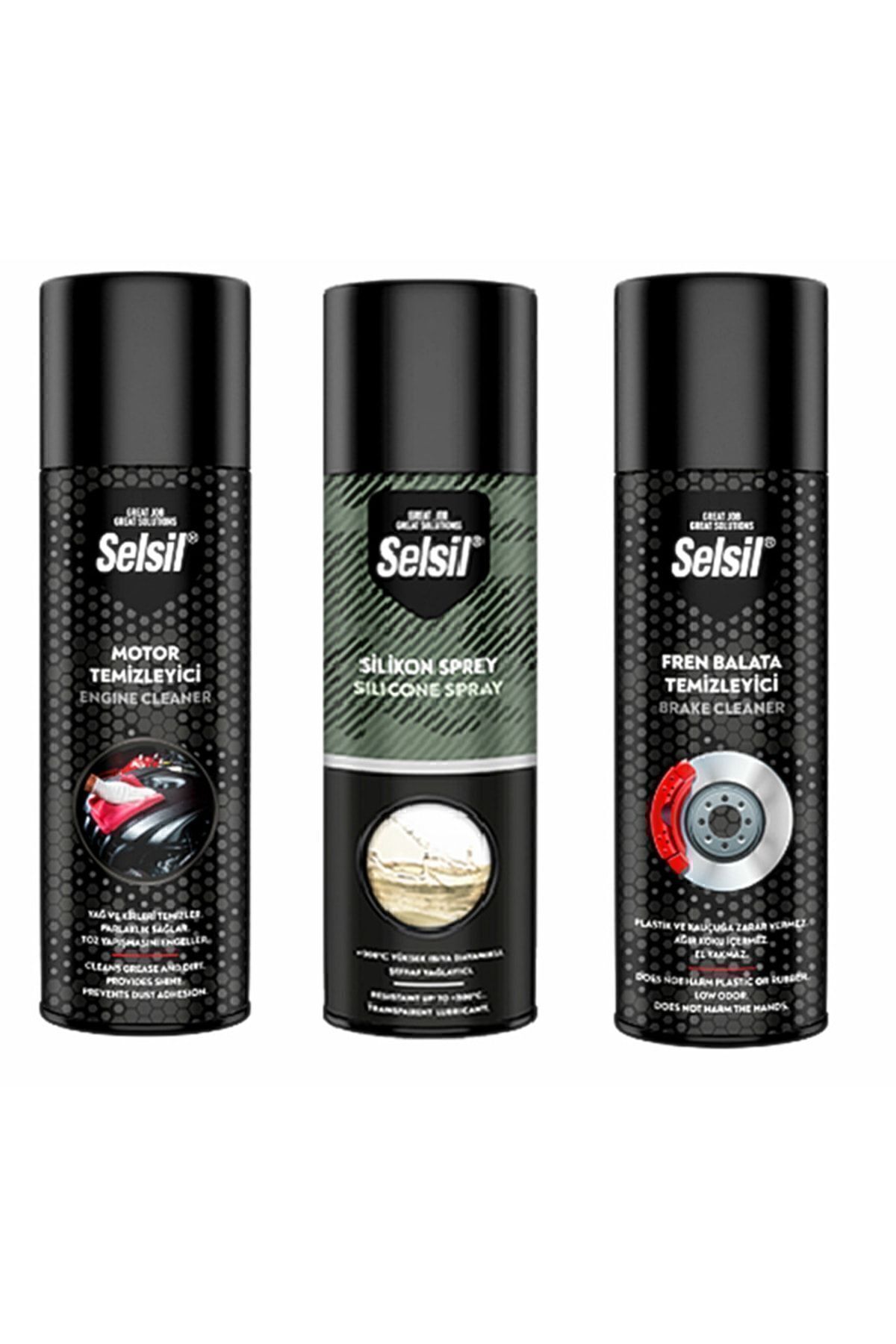 Selsil Motor Temizleme Spreyi 500 ml, Silikon Sprey 500 ml, Fren Balata Temizleme Spreyi 500 ml