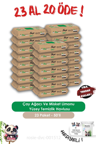 Sleepy 23 AL 20 ÖDE Bio Çözünür Çay Ağacı Ve Misket Limonu Yüzey Temizlik Havlusu 50'li ve ROSIE