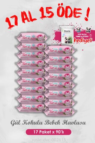 17 Al 15 Öde Bebek Islak Mendili Gül Kokulu 90 Yaprak ve Rosie