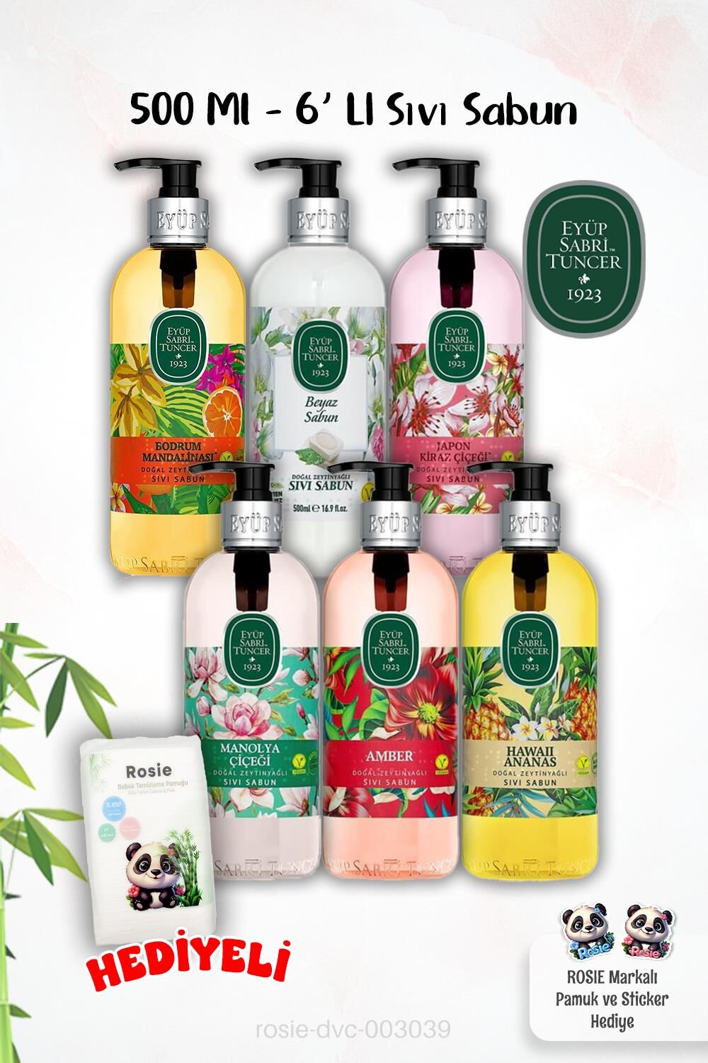 Eyüp Sabri Tuncer 500 Ml 6'lı Sıvı Sabun Karma Paket ve ROSİE Hediyeli