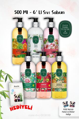 Eyüp Sabri Tuncer 500 Ml 6'lı Sıvı Sabun Karma Paket ve ROSİE Hediyeli