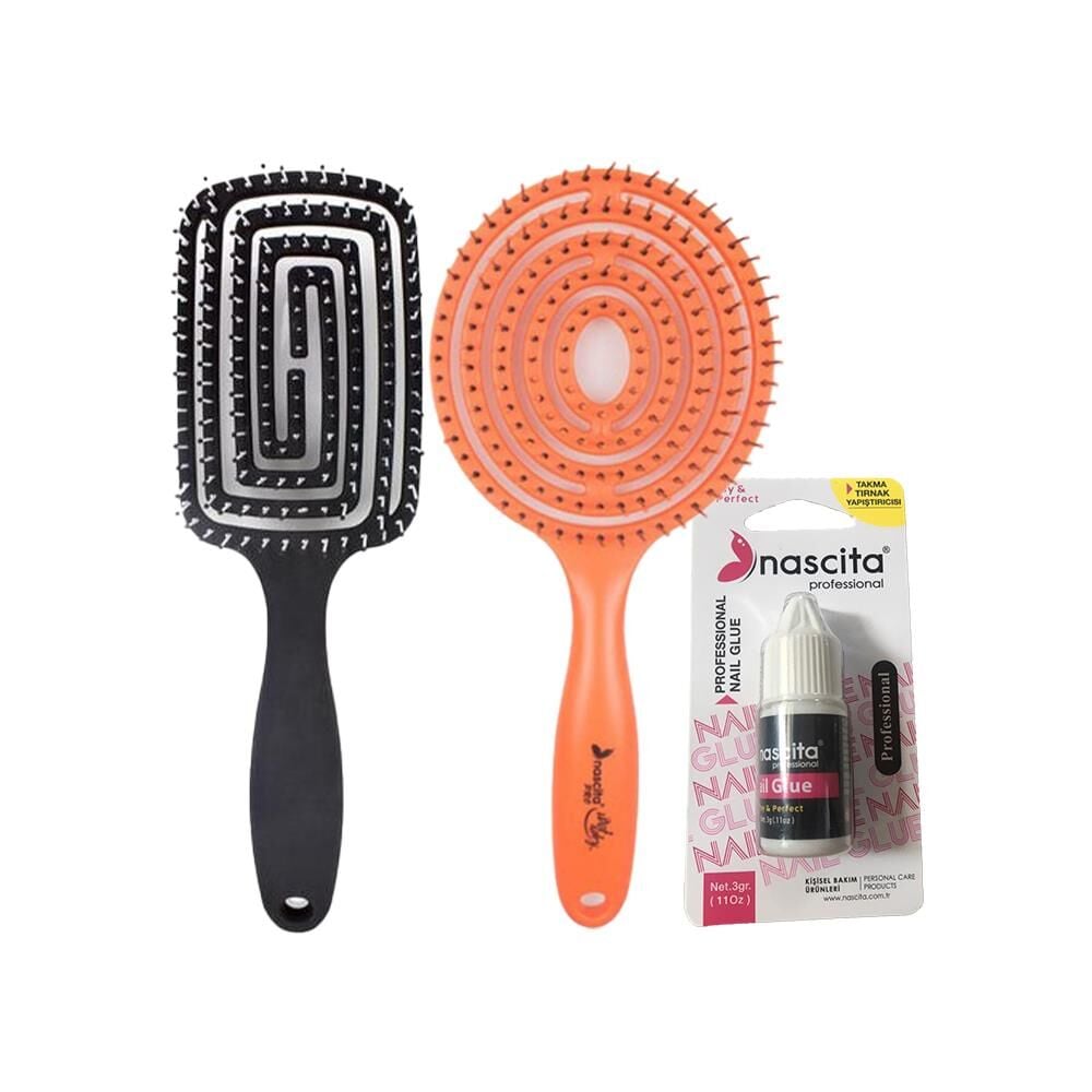 Nascita Tırnak Yapıştırıcısı, Üç Boyutlu Saç Fırçası Turuncu ve Siyah