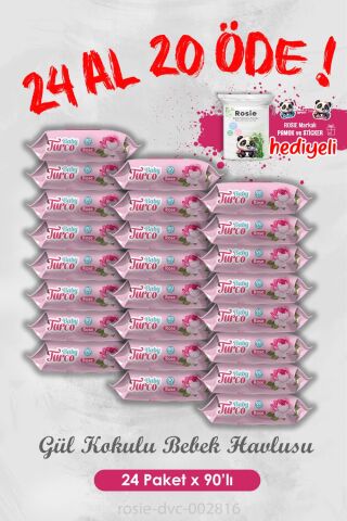 24 Al 20 Öde Bebek Islak Mendili Gül Kokulu 90 Yaprak ve Rosie
