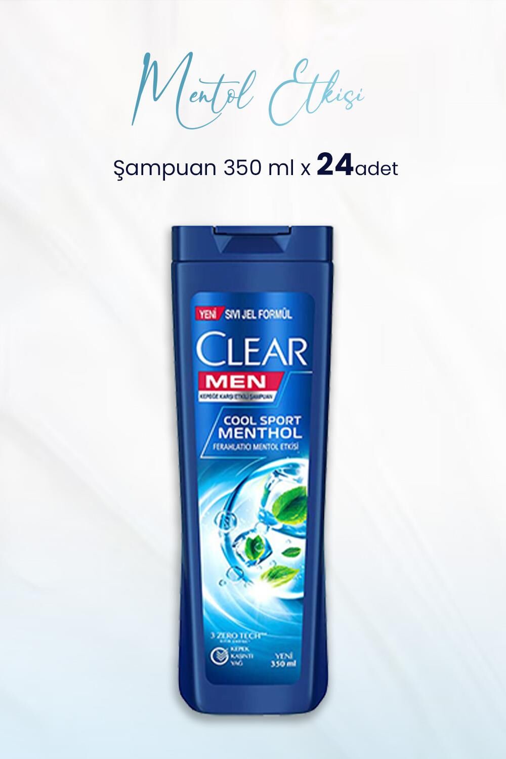 Clear Men Kepeğe Karşı Etkili Şampuan Ferahlatıcı Mentol Etkisi 350 ML x 24 Adet