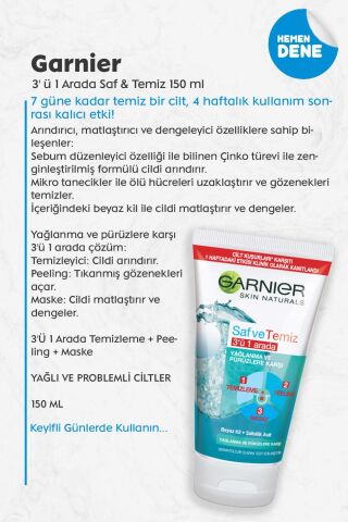 Garnier 3' ü 1 Arada Saf & Temiz 150 ml