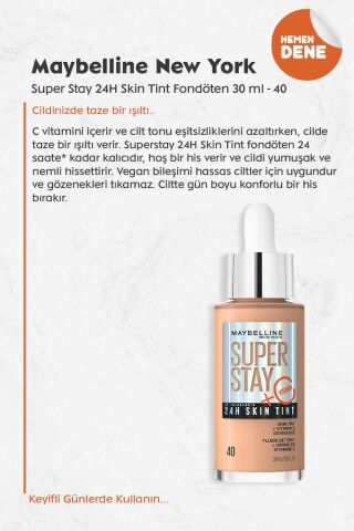 Maybelline Super Stay 24H Skin Tint Fondöten 40