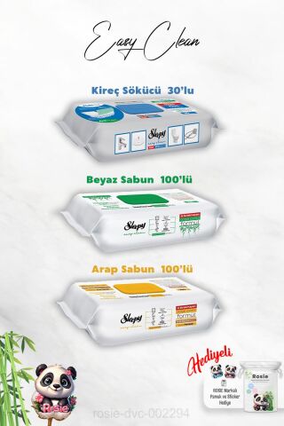 Arap ve Beyaz Sabun Katkılı Sleepy 100'lü, Kireç Sökücü 30'lu Temizlik Havlusu ve Rosie Hediye