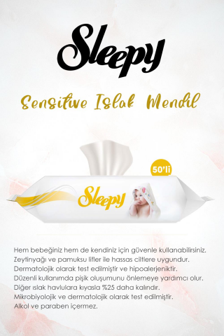 Sleepy 12 Adet Sensitive Islak Mendil 25'li,Bebek Örtüsü 10'lu ve ROSIE