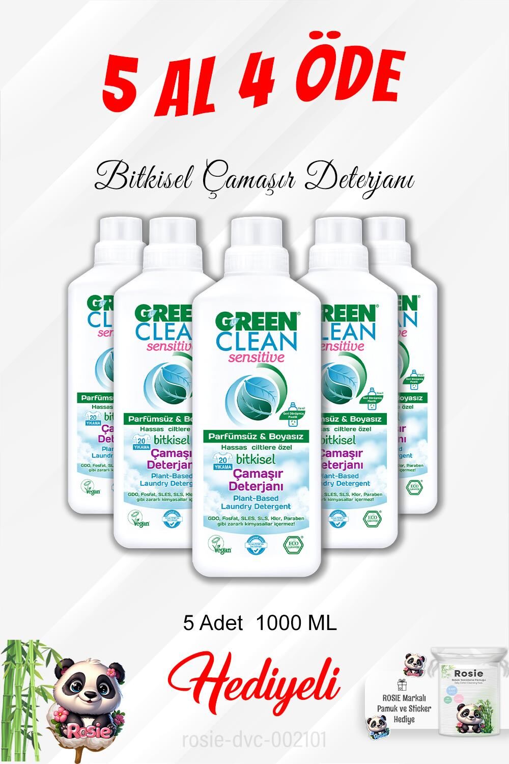 5 Al 4 Öde Bitkisel Çamaşır Deterjanı 1000 ML ve Rosie Pamuk