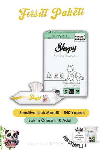 Sleepy 6 Adet Sensitive Islak Mendil 90'lı,Bebek Örtüsü 10'lu ve ROSIE