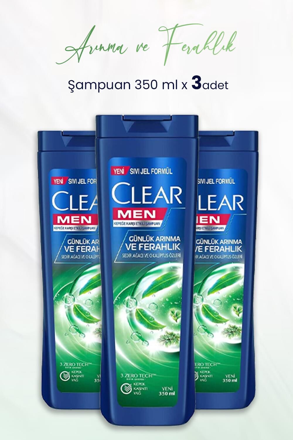 Clear Men Şampuan Günlük Arınma ve Ferahlık 350 ml x 3 Adet