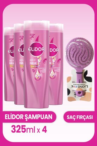Elidor Superblend Güçlü Parlak Şampuan 325 ml x 4 Adet ve Saç Fırçası
