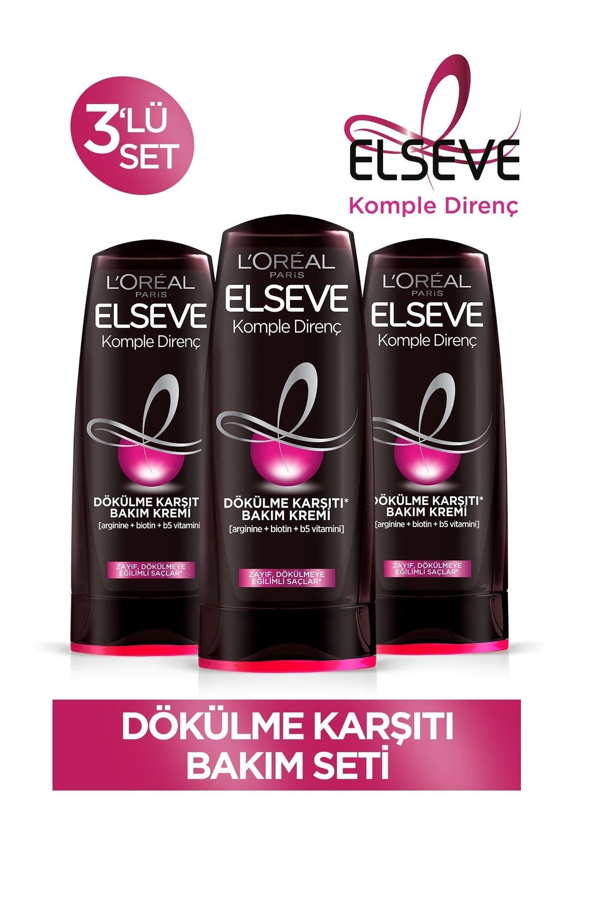 Elseve Loreal Komple Direnç Dökülme Karşıtı Saç Bakım Kremi 390 ml X 3 Adet
