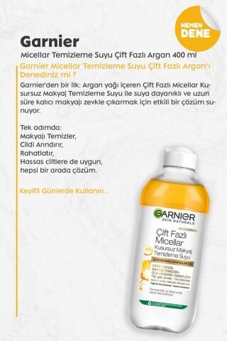 Garnier Micellar Temizleme Suyu Çift Fazlı Argan 400 ml