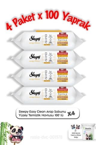 Sleepy Arap Sabun Katkılı Yüzey Mendili 100'lü X 4 ve Rosie pamuk