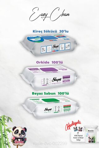 Orkide ve Beyaz Sabun Katkılı Sleepy 100'lü, Kireç Sökücü 30'lu Temizlik Havlusu ve Rosie Hediye