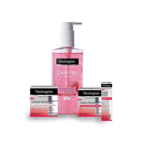 Neutrogena Cellular Boost Gece Kremi, Gündüz Kremi, Göz Kremi ve Yüz Yıkama Jeli Pembe Greyfurt