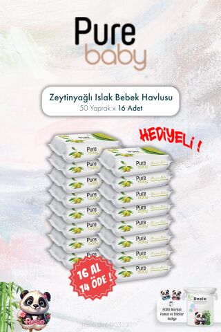 16 AL 14 ÖDE Pure Baby 50'li Zeytinyağlı Islak Bebek Havlusu ve ROSIE