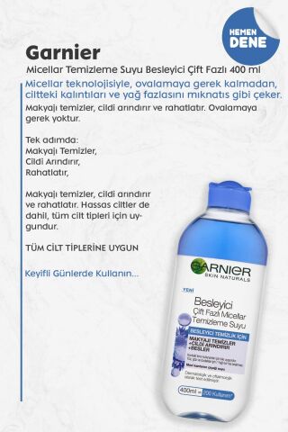 Garnier Micellar Temizleme Suyu Besleyici Çift Fazlı 400 ml