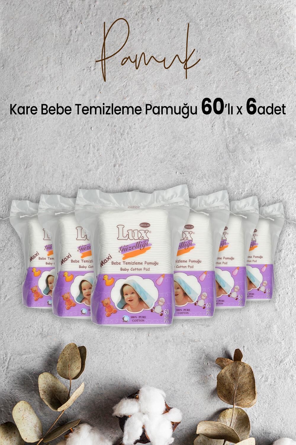 Lux Kare Bebe Temizleme Pamuğu 60' lı x 6 Adet
