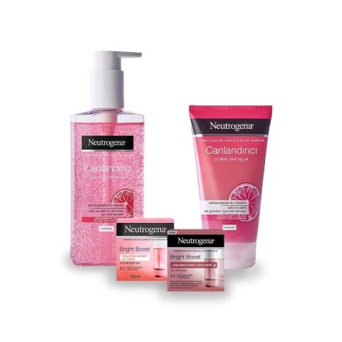 Neutrogena Bright Boost Gece Kremi ve Jel Krem, Pembe Greyfurt Peeling ve Yüz Yıkama Jeli