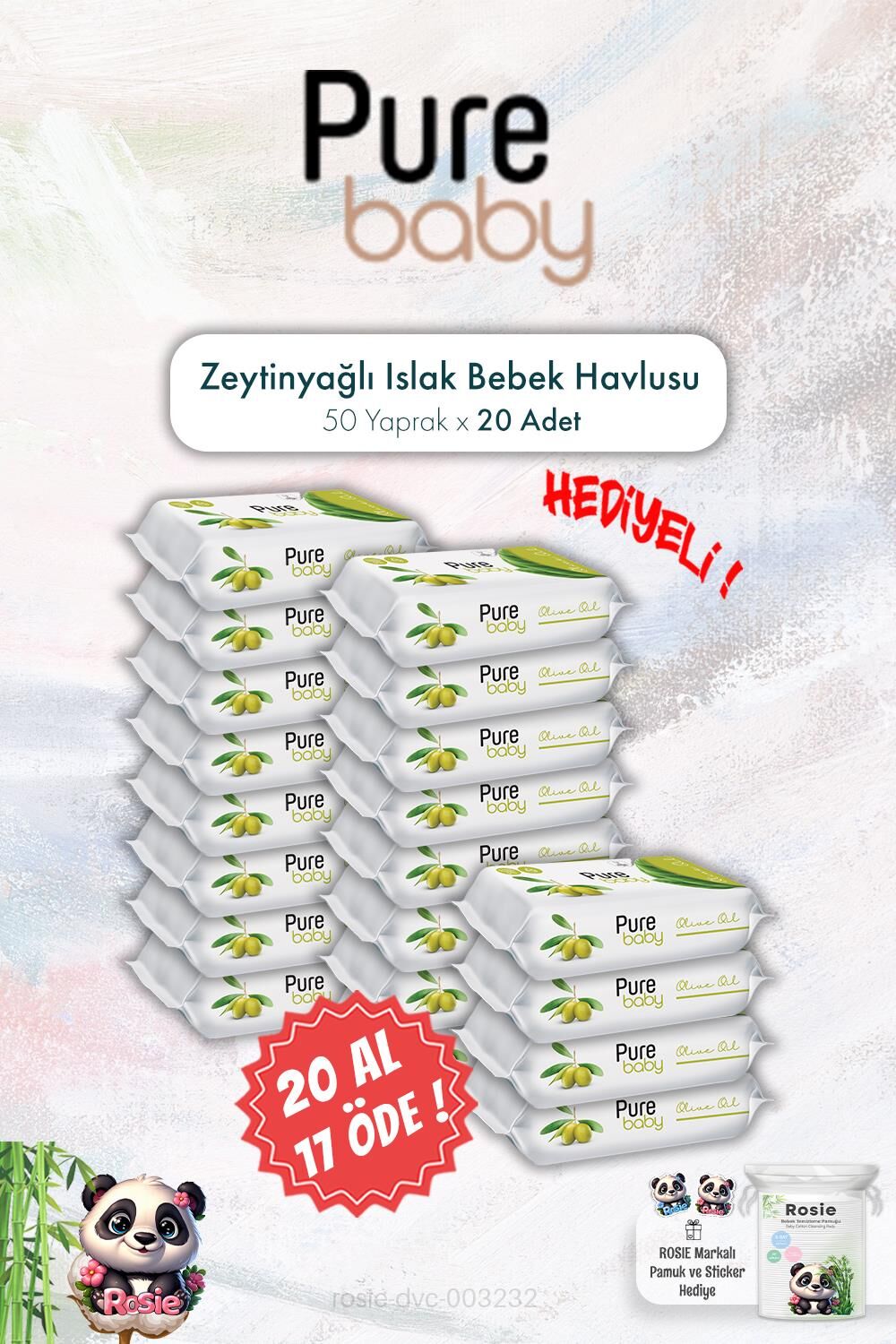 20 AL 17 ÖDE Pure Baby 50'li Zeytinyağlı Islak Bebek Havlusu ve ROSIE