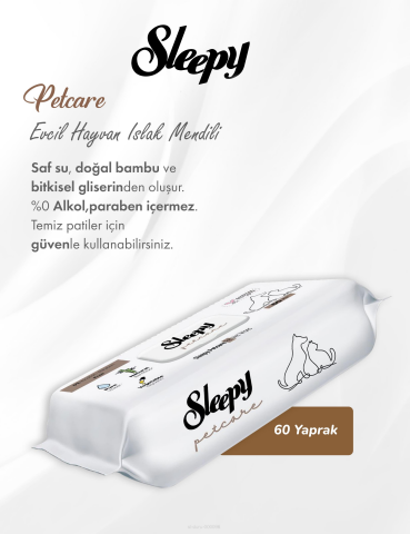 Sleepy 6 Adet Petcare Evcil Hayvan Islak Havlusu 60'lı, Bakım Örtüsü 30'lu ve ROSIE