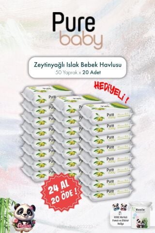 Pure Baby 50'li Zeytinyağlı Islak Bebek Havlusu 24 AL 20 ÖDE ve ROSIE