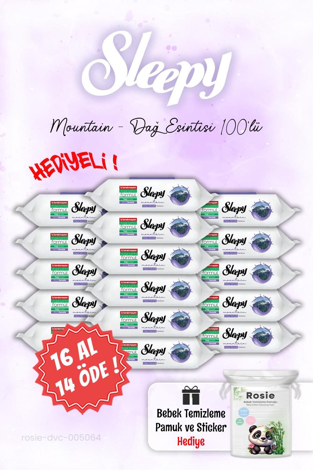 Sleepy 16 AL 14 ÖDE Mountain Dağ Esintisi Islak Havlusu ve ROSIE