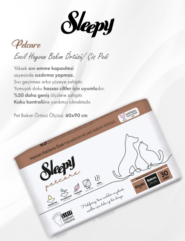 Sleepy 12 Adet Petcare Evcil Hayvan Islak Havlusu 60'lı, Bakım Örtüsü 30'lu ve ROSIE