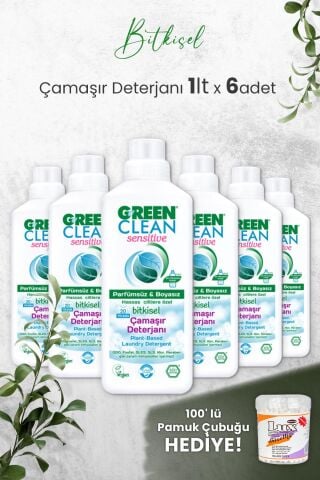 Green Clean Sensıtıve Kokusuz Çamaşır Deterjanı 1 L x 6 Adet ve Hediyeli