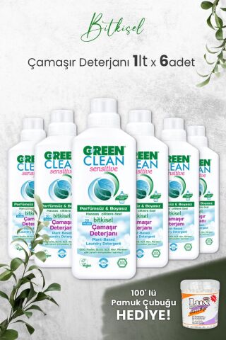 Green Clean Sensıtıve Kokusuz Çamaşır Deterjanı 1 L x 6 Adet ve Hediyeli
