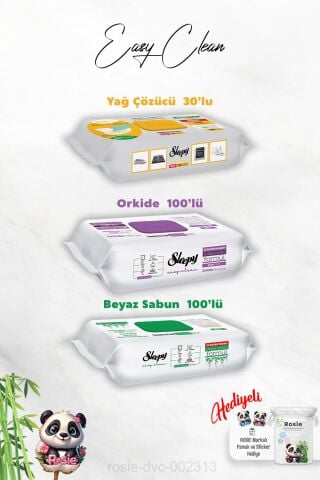 100'lü Orkide ve Beyaz Sabun Katkılı Sleepy, Yağ Çözücü 30'lu Temizlik Havlusu ve Rosie Hediye