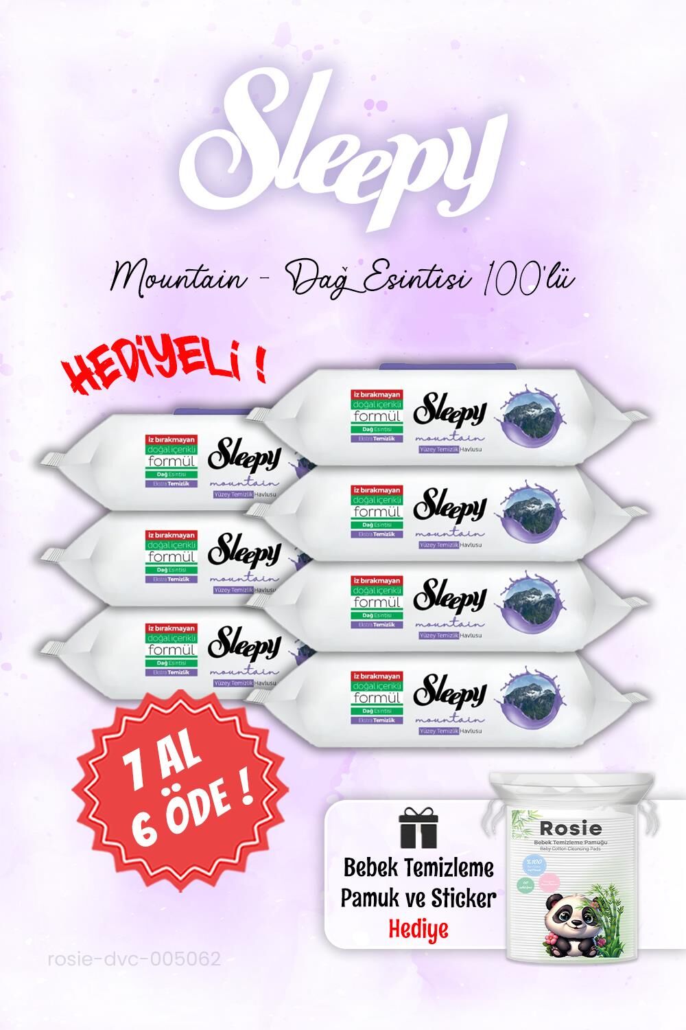 Sleepy Mountain 7 AL 6 ÖDE Dağ Esintisi Islak Havlusu  ve ROSIE