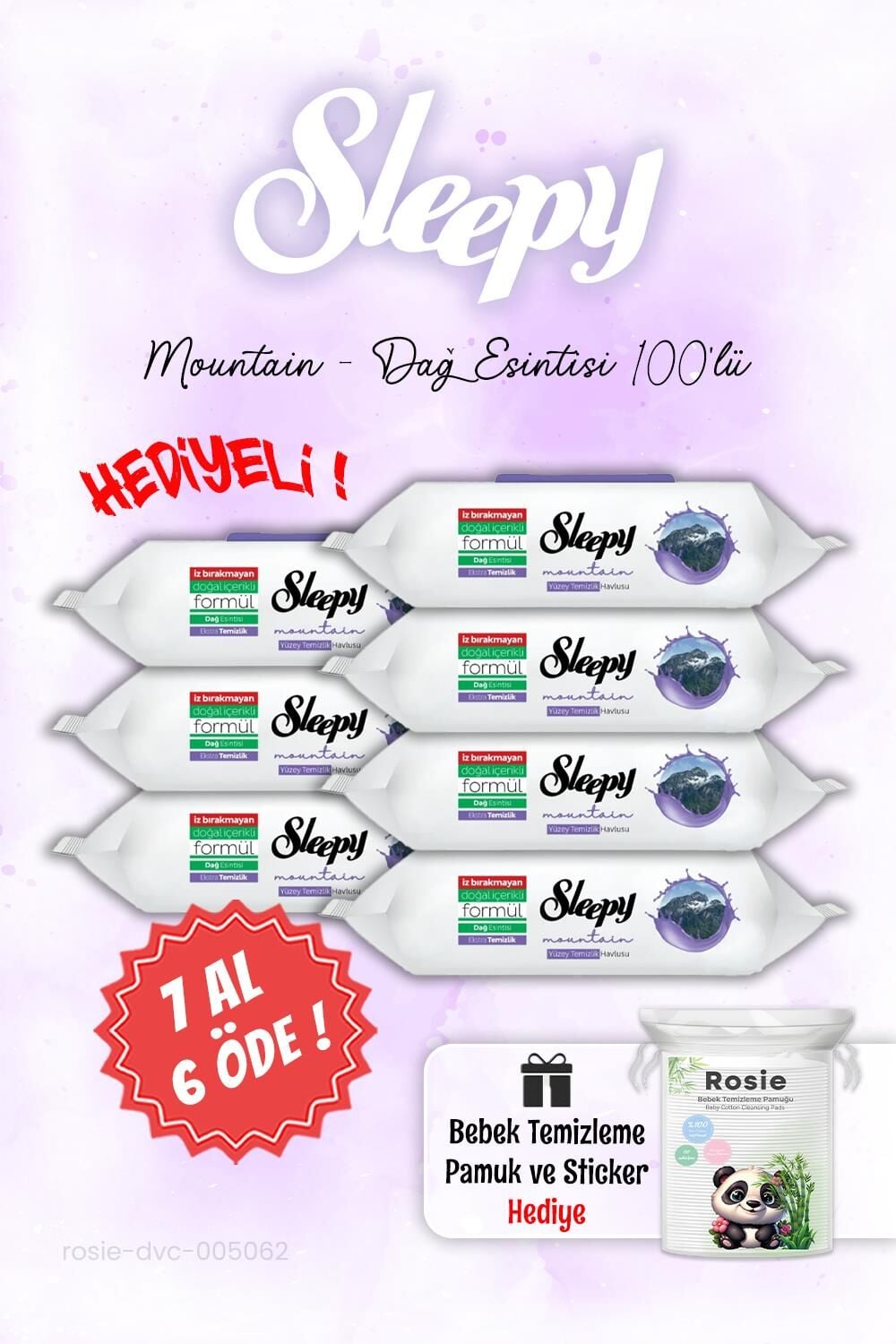 Sleepy Mountain 7 AL 6 ÖDE Dağ Esintisi Islak Havlusu  ve ROSIE