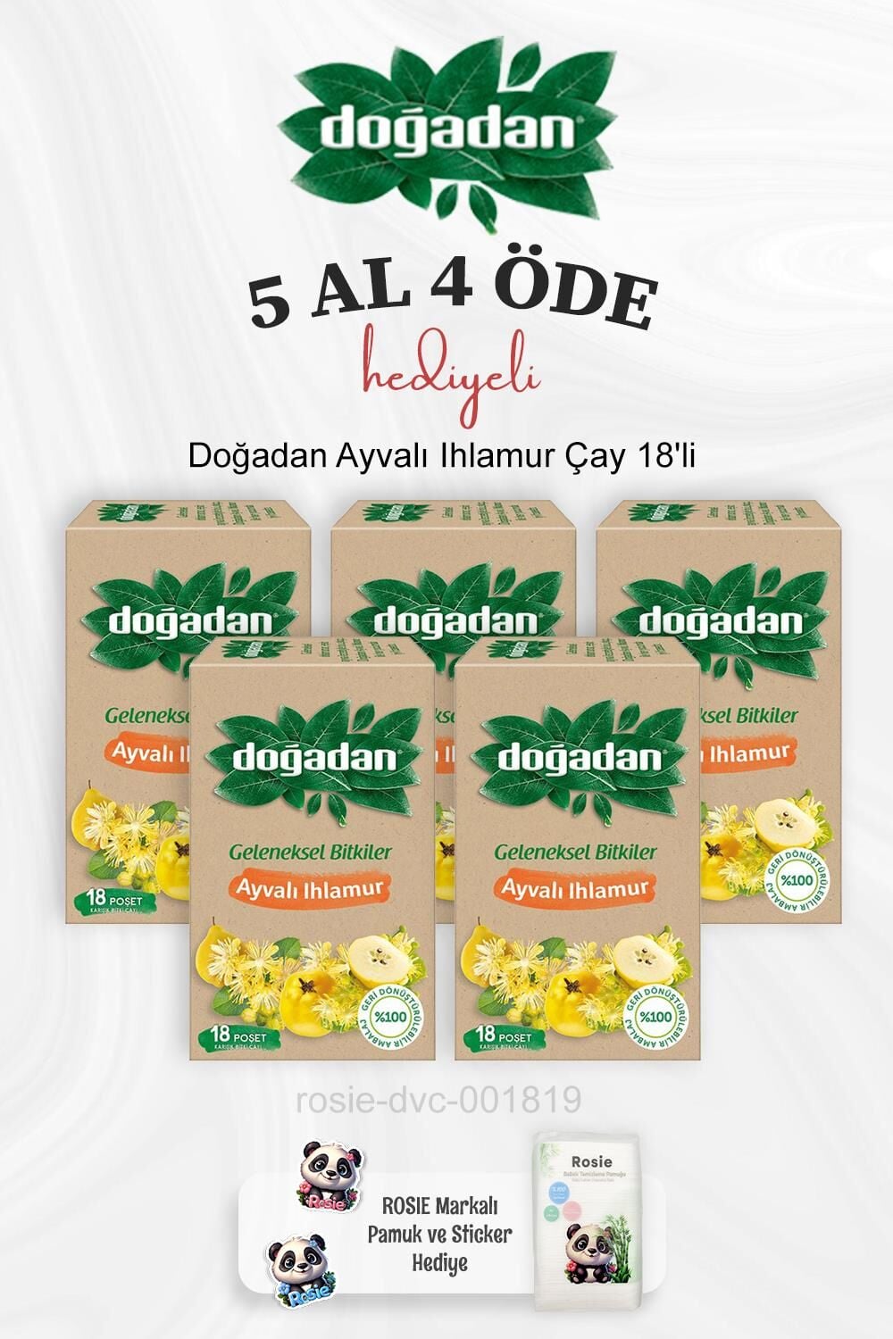 Doğadan Ayvalı Ihlamur Çay 18'li 5 Al 4 Öde ve Rosie Pamuk