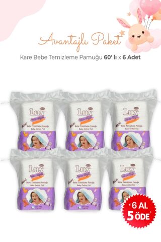 Lux 6 Al 5 Öde Kare Bebe Temizleme Pamuğu 60' lı